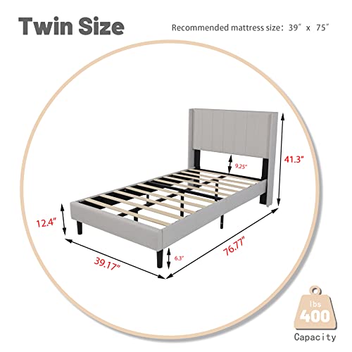 Zavoter Twin Upholstered Platform Bed Frame With Headboard, Mattress Foundation, Wood Slat Support, Quiet, No Box Spring Needed, Easy To Assemble Light Gray #TOP1