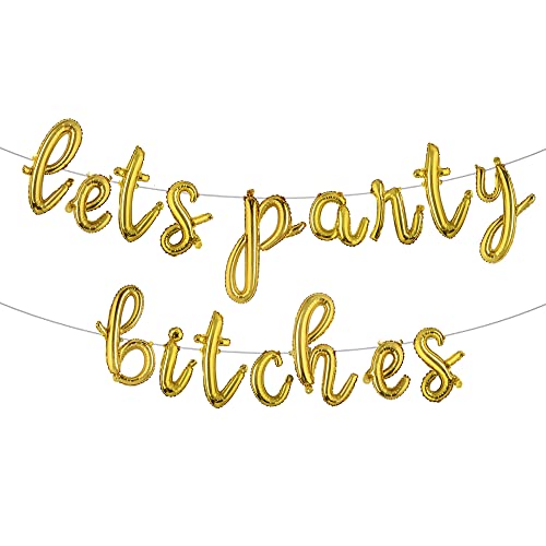 Bachelorette Party Balloons Decorations Multicolor LETS PARTY BITCHES 16 Inch Letters Banner - Bridal Shower Decorations Set (L PARTY BITCHES Gold)