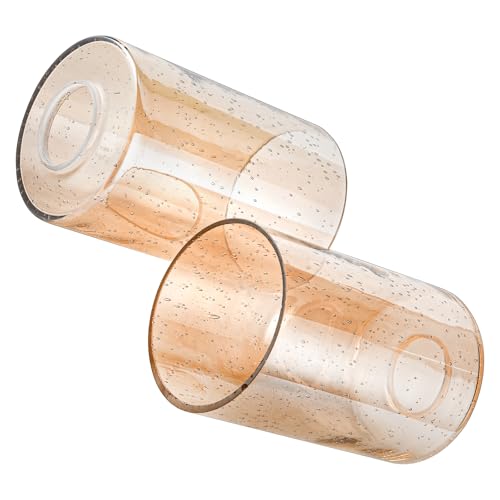 Image of 3 Pack Amber Seeded Glass Replacement Globe & Shade, 6-1 /16 inch Tall, 1-5 /8 inch Fitter, Bubble Effect Cylinder Glass Lamp Cover for Chandelier Pendant Light Wall Sconce Light Fixtures