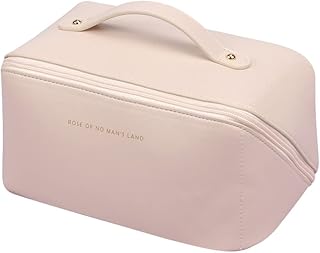 شنطة مكياج نسائية بسعة كبيرة محمولة مقاومة للماء منظمة لمستحضرات التجميل من جلد البولي يوريثين مع داخلية للسفر هدية الكريسماس #1 ابيض سنيوفي