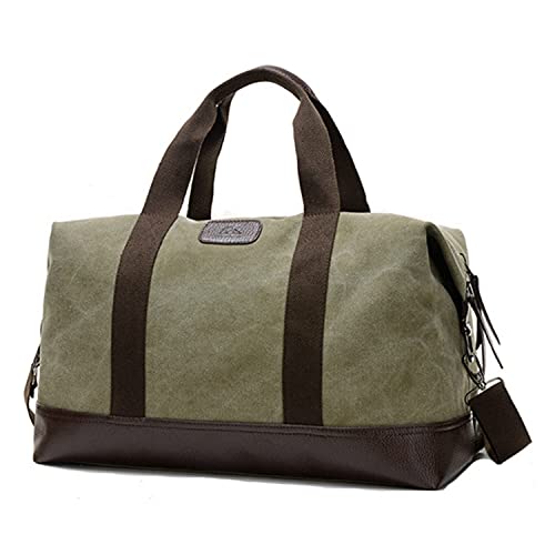 Classic Weekender Overnight Duffel Bag Canvas Leather Carry on Travel Tote (ArmyGreen)