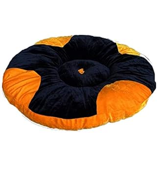 VetKart Super Soft Round Flat Pet Bed for Dogs/Cats, Extra Spongy for Comfort, Easy Machine Wash (Small, Black-Yellow)