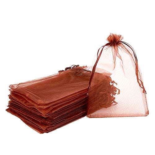 PH PandaHall 100 PCS 5x7 inch Chocolate Organza Drawstring Bags Party Wedding Favor Gift Bags Jewelry Pouches for Baby Shower, Birthday, Party, Christmas