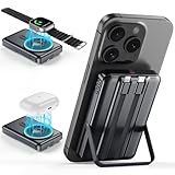 for Magsafe Portable Charger, 10000mAh Wireless Magnetic Power Bank with Built-in Cables, Fast Charging for Magsafe Battery Pack Compatible with iPhone, Android, Apple Watch, AirPods Series (Black)