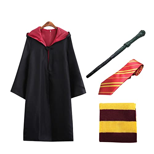 Lito Angels Deguisement Sorcier per Enfant, Ensemble de Costumes (Cape avec Baguette Magique, Écharpe et Cravate) Taille 8-10 ans, Rouge