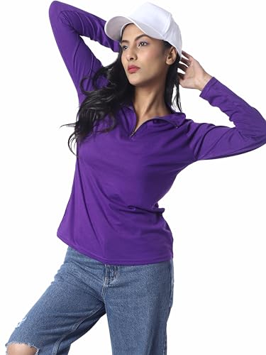 Image of London Hills Women's Cotton Regular Fit Tshirt Full Sleeve Zipper Tshirt T-Shirt Full Sleeves