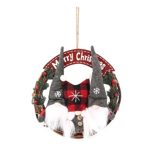 Hxhsgmeh 1 pieza para puerta de entrada corona de Navidad artificial corona de Navidad con agujas de pino adornos de gnomos
