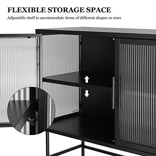 Ikayaa Double Fluted Glass Door Storage Cabinet Metal Sideboard Buffet Cabinet With Adjustable Shelf 35.7''H Kitchen Cupboard Accent Furniture Console Table Forentryway Living Dining Room #TOP3