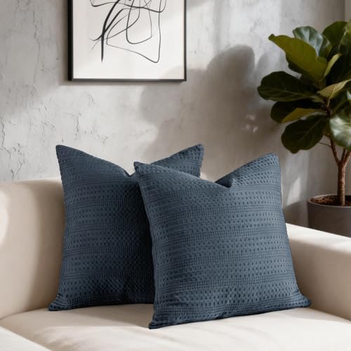 Image of 100% Cotton Throw Pillow Covers 24x24 Set of 2 Soft Breathable Euro Shams Square Cushion Case for All Seasons Decorative Pillowcase for Sofa Couch Bedroom,Blue Grey