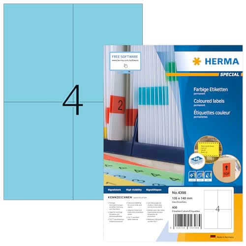 Herma 4398 Étiquettes 105 x 148 A4 400 pièces Bleu