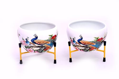 Image of Amazon Brand - Solimo Tripod Stand | Set of 2 | Peacock Design | Multicolor | Iron