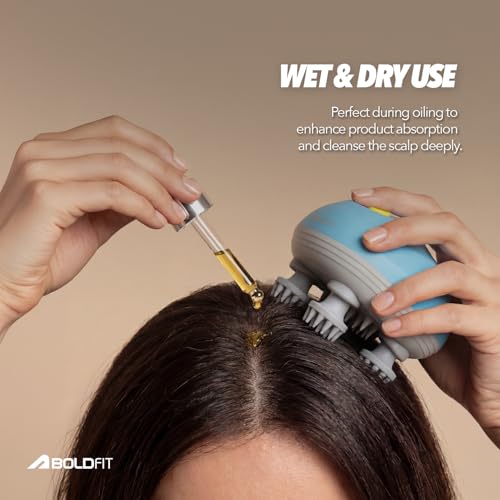 Image of Boldfit Electric Scalp Massager | Portable Head Massager with 96 Bristles, 3 Modes & 360 Kneading | IPX7 Waterproof, 1200mAh Rechargeable | Type-C Charging | For Scalp, Head & Body Use | Teal