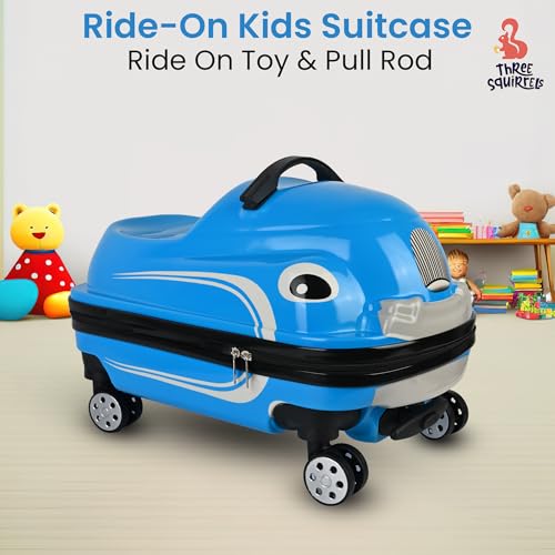 Image of Kids Ride On Trolley Bags for Travel | 18-Inch Polycarbonate Luggage | Kid Luggage /Suitcase with 4 Wheel | Unique Bags for Boy Kids, Easy to Carry (Blue)