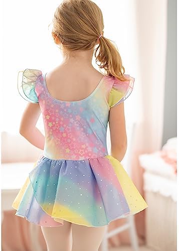 Arshiner Girls Ruffle Sleeve Ballet Dance Dress Tutu Skirted Leotard