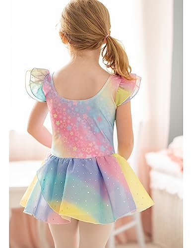 Arshiner Girls Ruffle Sleeve Ballet Dance Dress Tutu Skirted Leotard