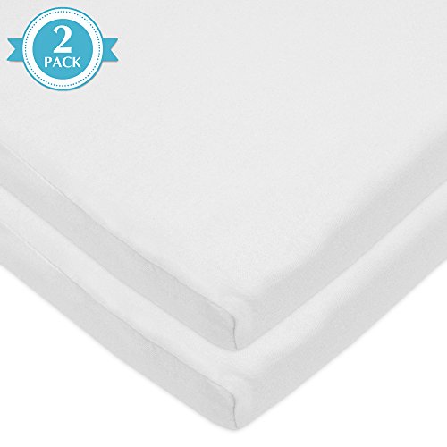 Image of American Baby Company 15 inch x 33 inch Fitted Bassinet Sheet, 100% Natural Cotton Jersey Knit, Snow White, Soft Breathable, for Boys and Girls, Pack of 2