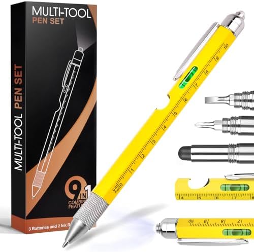 Stocking Stuffers For Him 2-Pack Multi-tool Pens - Stylus, Screwdriver, Ruler, Level & LED Light Dad Gifts Husband Stocking Stuffers