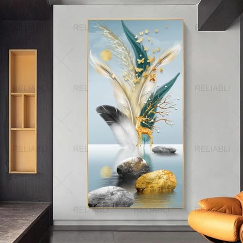 Peinture sur toile moderne avec cadre doré 80x147cm HYFBH