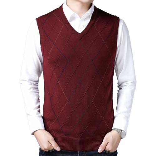 JEShifangjiusu Men's V-Neck Knitted Tank Top Comfortable Sleeveless Sweater Vest Lightweight Slim Fit Cotton Pullover