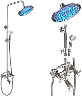 Rozin Stainless Steel Bathroom Shower Faucet Set 8 Inch LED Light Rainfall Shower