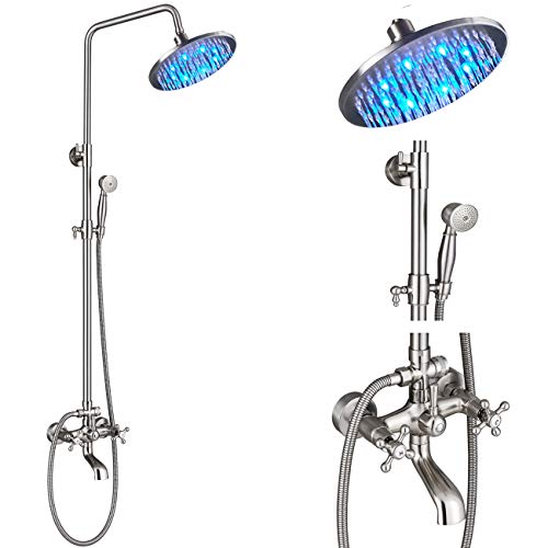 Rozin Stainless Steel Bathroom Shower Faucet Set 8 Inch LED Light Rainfall Shower
