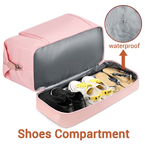 Image of Travel Weekender Bag for Women, 21 inch Overnight Bag with Shoe Compartment 50L Large Travel Duffel Bag Carry On Tote for Weekend, Overnight, Business Trips, Water Resistant, I-Pink 3pcs, Large, Weekender