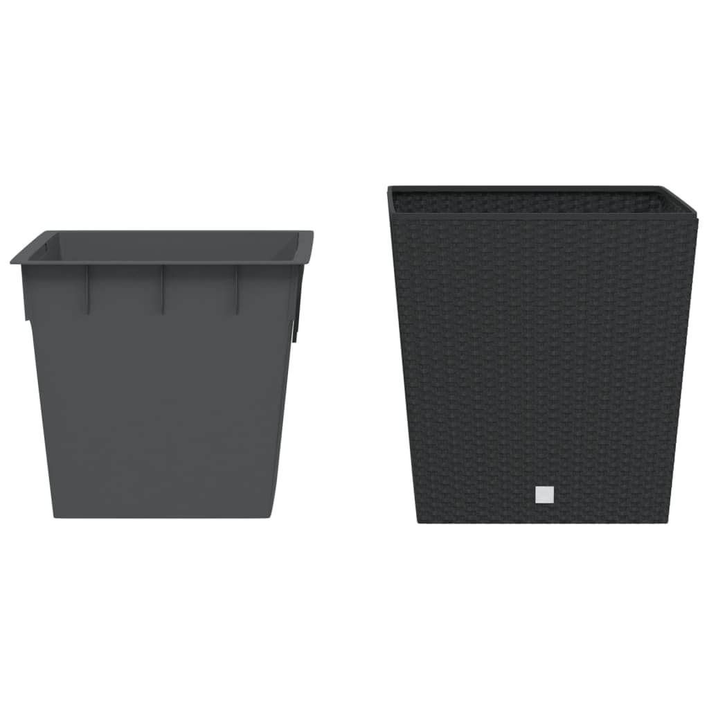 Donica z pojemnikiem wewnętrznym antracyt 37/64 L rattan PP stylizowana na rattan donica ogrodowa na balkon taras podwórko przed wejście duża pojemność wyjmowany wkład uderzenia naturalny urok