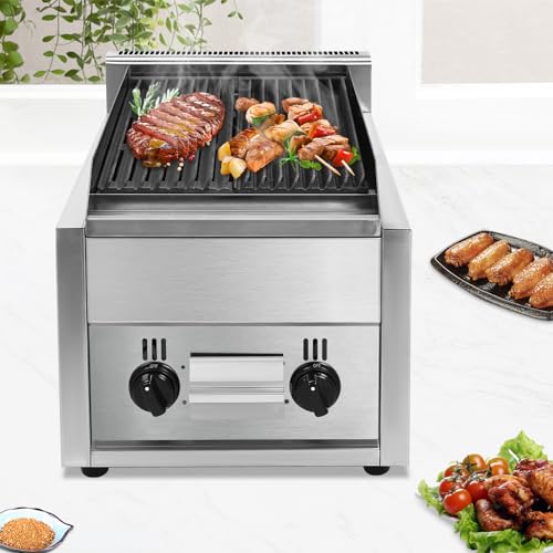 21" Gas Grill, Commercial Charbroiler LPG Gas Countertop Char Broiler Grill 2 Burner Gas Propane Flattop BBQ Stove BBQ Grill Indoor Gas Griddle for Restaurant 150x380 mm