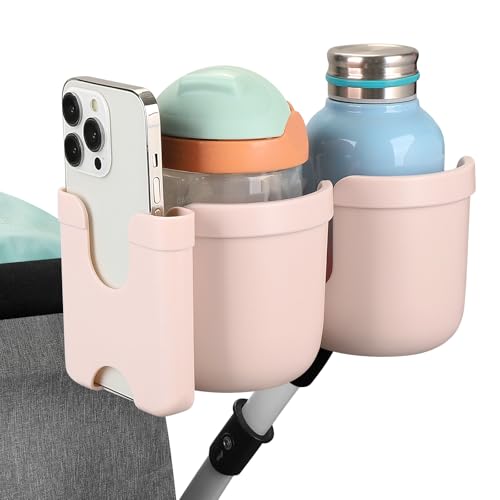 Image of Accmor Stroller Cup Holder with Phone Holder, Bike Cup Holder, Universal Cup Holder for Uppababy Nuna Doona Strollers, 2-in-1 Cup Holder for Walker, Wheelchair, Scooter