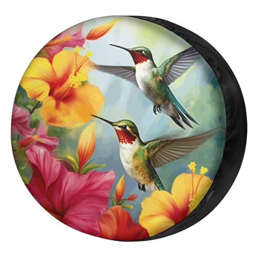 Image of Delerain Hummingbirds Flower Spare Tire Covers Waterproof Dust-Proof Spare Wheel Cover Universal Fit for Trailer, RV, SUV, Truck and Many Vehicle (17 Inch for Diameter 31 inch-33 inch)