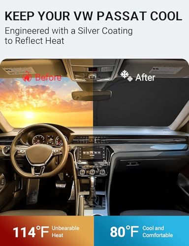 Image of Proadsy 2026 Upgrade Front Windshield Sun Shade Foldable Sunshade Protector Custom Fit 2012-2022 VW Passat Accessories
