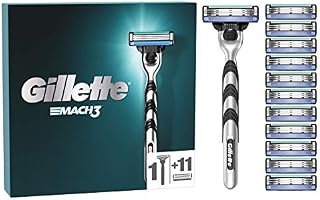 Gillette Mach3 Men's Razor + 12 Razor Blade Refills, Stronger Than Steel Blades, 3D Motion Handle, Enhanced Lubrastrip