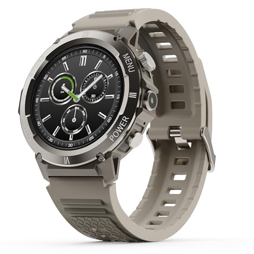 Image of GOBOULT Tuff Hawk Smart Watch 1.39'' HD Display, BT Calling, Working Crown, 150+Watchfaces, 450 Nits Brightness, AI Voice Assistant, SpO2 Monitoring (Green) (Sandstone)