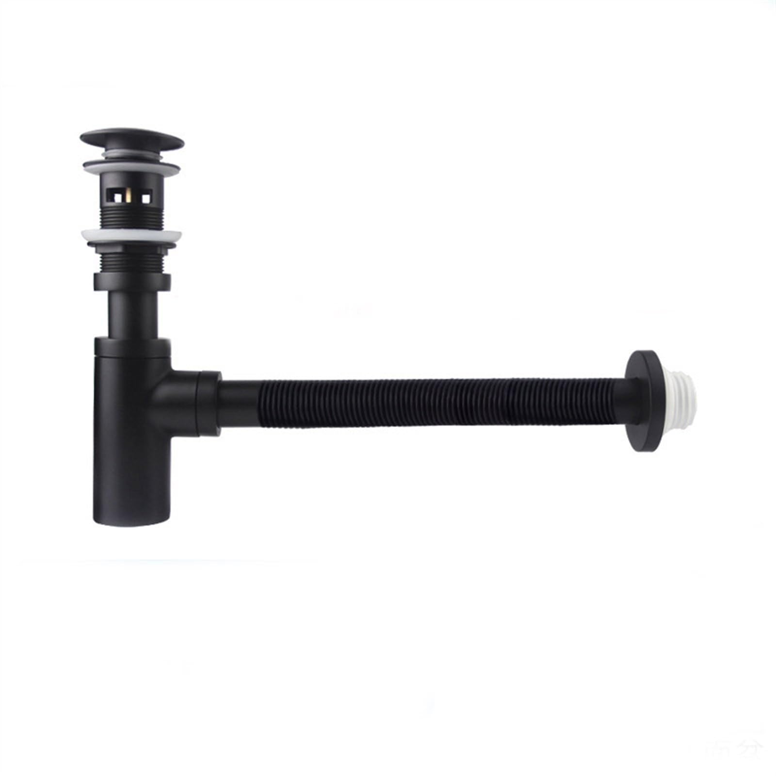 Sifón Lavabo Universal para Lavabo y Lavadero Sifón for lavabo de tubo Flexible de 30cm, sifón for lavabo de baño de latón, desagües con desagüe emergente, desagüe de tubería negra o cromada.(Black wi