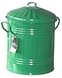 Unibos | Small 13 Litre 13L Round Shape Green Colour Galvanised Steel Metal Bin Recycle Rubbish Waste Dustbin Bin With Lid (Green)