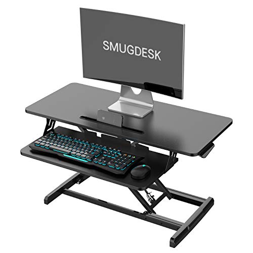 Mobile Sit-Stand Desk Adjustable Height Laptop Desk Cart Ergonomic Table Small Standing Desk with Pneumatic Height Adjustments, Black