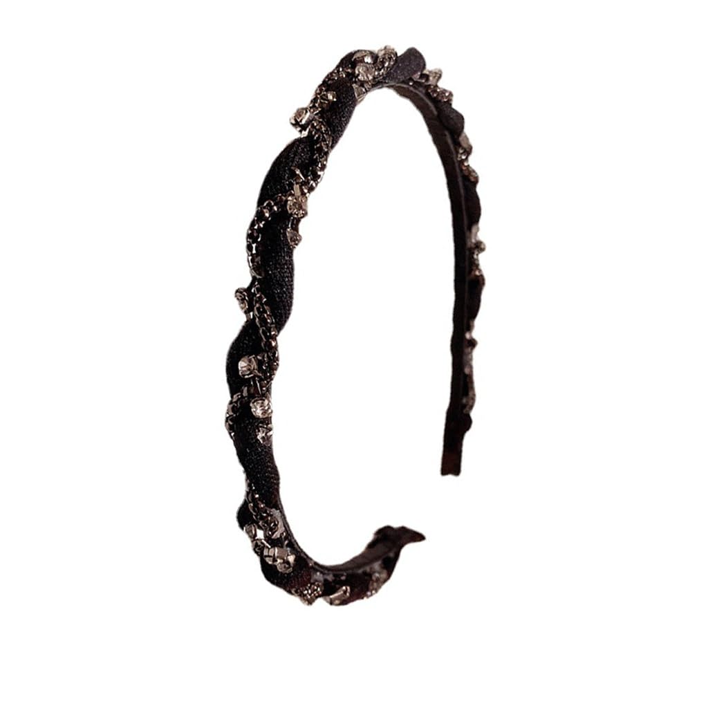 Bandeau en strass noir serti de diamants pour une coiffure élégante