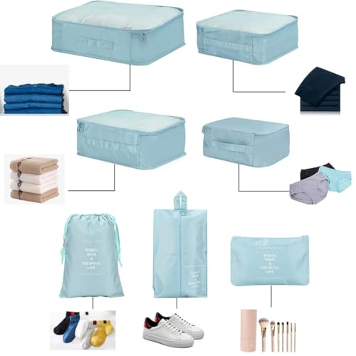Image of BEHAHAI 7 Pcs Travel Oraganizer Packing cubes kit, Sapace Saver Multi use Bag for Men and Women, Clothes packing cubes for travel, Cupboard Oraganizer cubes. (GREEN)