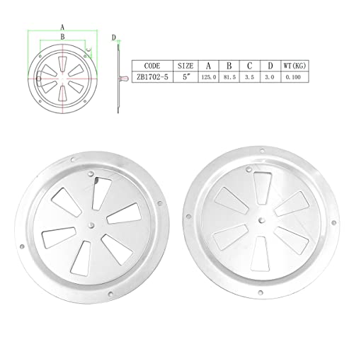 Shiwaki 5 Inch Diameter Round Air Vent Grille Cover Louver Ventilation Cover in Premium Stainless steel Can be opened and closed for Vehicle and boat accessories - Image 3