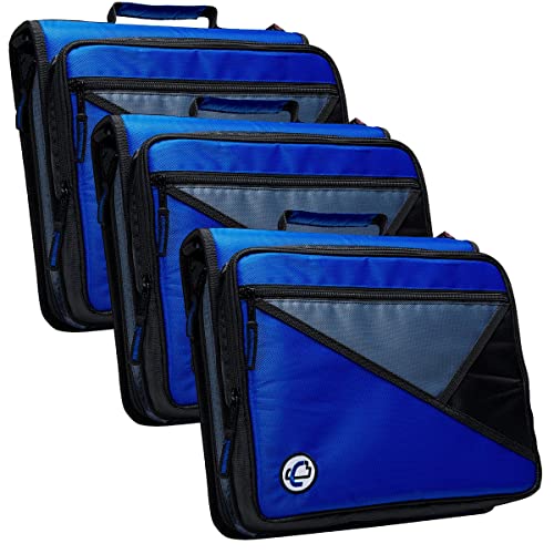 Image of Case-it Universal Zipper Binder | 2-Inch O-Rings, 13-Inch Laptop /Tablet Padded Pocket, 400 Sheet Capacity, Multiple Storage Pockets & Shoulder Strap | School & Office Organizer | LT-007 Blue | 6 Pack