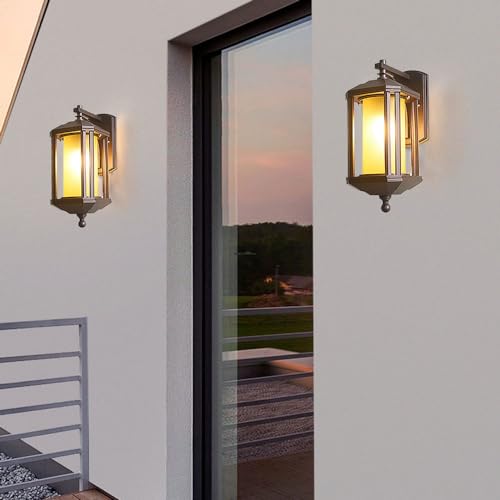 Lanterne murale sur pied E27 design en verre et métal robuste - 4
