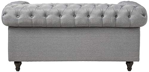 Us Pride Furniture Linen Fabric Chesterfield Sofa Set, Grey #TOP2