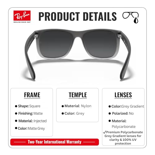 Image of Ray-Ban RB4165 JUSTIN CLASSIC Square Shape Sunglasses for Men with Official Eyewear Kit