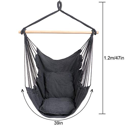 Y- STOP Hammock Chair Hanging Rope Swing, Max 330 Lbs, Quality Cotton Weave for Superior Comfort, Durability (Grey) - Thumbnail 7