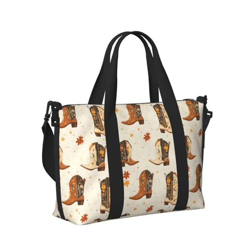 Laptop Tote Bag for Women Work - Maple Leaf Cowboy Boots Print Weekender Overnight Bags for Women Travel, Gym Duffle Bag for Men, Personal Item Crossbody Travel Bags for Men Carry On
