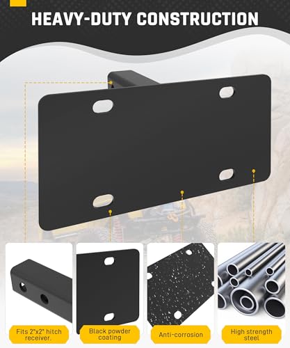 Wyckoff Trailer Hitch License Plate Holder, Compatible 2” Hitch Receivers, Heavy-Duty License Plate Mount, Corrosion Resistant, No-Drilling Required, Universal Fit for Trucks, SUV, RV