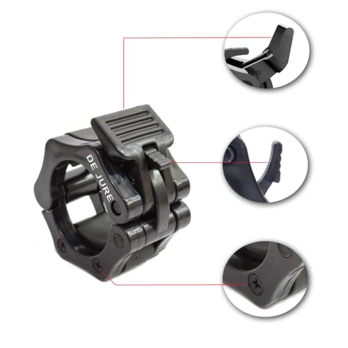 Image of De Jure Fitness Olympic Barbell Clamp Collars 2 Inch | Quick Release Locking Weight Clips Pair | Heavy Duty ABS Lock-Jaw Barbell Clamps | Secure Grip for Gym, Weightlifting & Strength Training - Black