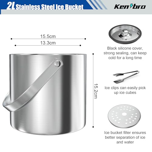 Cubitera de acero inoxidable aislada con pinzas de diseño elegante 3