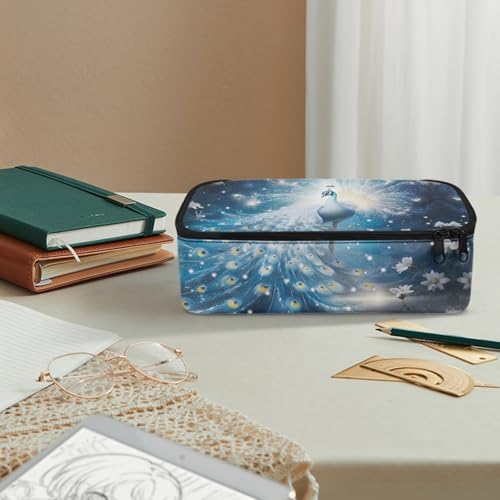 Image of Flower Peacock Large Pencil Pouch for Girls Kids Aesthetic Pencil Case with Protable Handle Children Pencil Container for Boys School Students Coin Purse Handbag for Daily Study