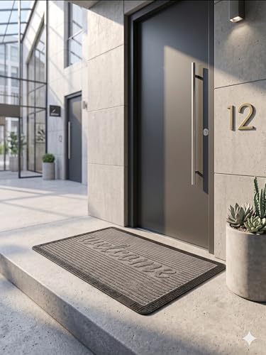 Image of Heavy Duty Front Door Mat 2x3 Feet, Outdoor Indoor Welcome Mat, Non Slip Dirt Trapper Entrance Rug for Entryway, Patio & Porch,Washable Low Profile Welcome Mat (Grey Welcome 2 x 3 Feet)